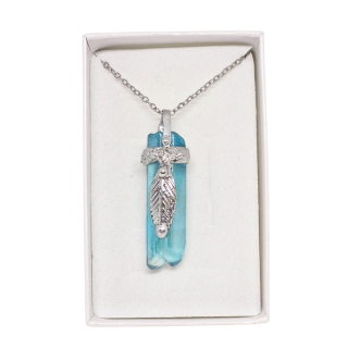 Cínovaný Aqua aura křišťál - hrot Blue Moon (unikátní parťák pro cestu životem)