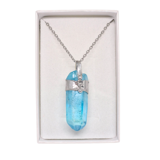 Cínovaný Aqua aura křišťál - hrot Blue Moon (unikátní parťák pro cestu životem)