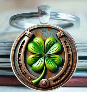 Klíčenka/amulet - Podkova se čtyřlístkem (štěstí, ochrana)