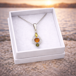 Stříbrný přívěsek s jantarem - Elodie elegance + dárková krabička a nerezový řetízek
