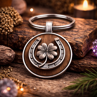 Klíčenka/amulet - Podkova se čtyřlístkem (štěstí, ochrana)