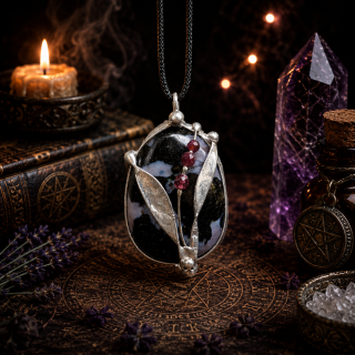 Cínovaný merlinit s granátky (ochranný talisman)