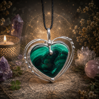Cínované malachitové srdce (ochranný talisman)