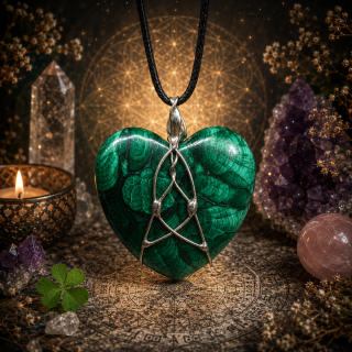 Cínované malachitové srdce (ochranný talisman)