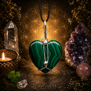 Cínované malachitové srdce (ochranný talisman)