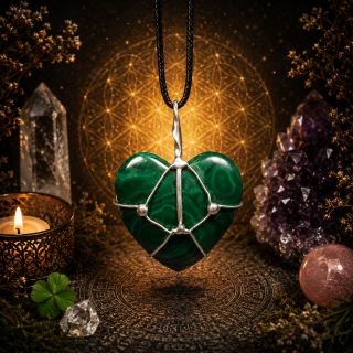 Cínované malachitové srdce (ochranný talisman)