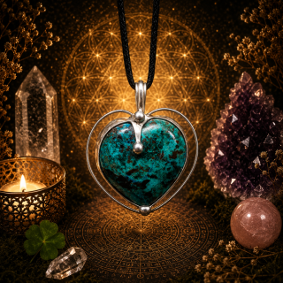 Cínované chryzokolové srdce (ochranný talisman)