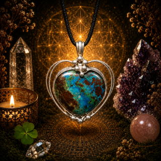 Cínované chryzokolové srdce (ochranný talisman)