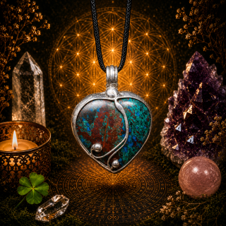 Cínované chryzokolové srdce (ochranný talisman)