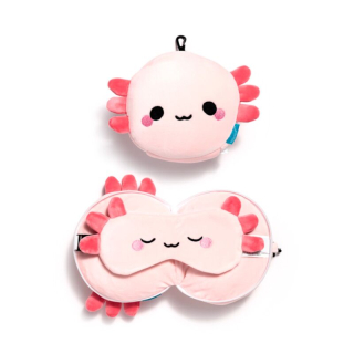 Cestovní polštář + maska na oči - Axolotl