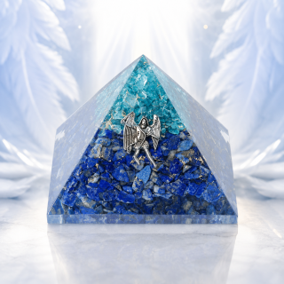 Orgonitová pyramida s lazuritem a akvamarínem - Archanděl Michael (7x7xx6 cm)
