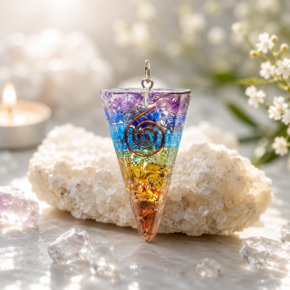 Čakrový orgonitový amulet s měděnou spirálou