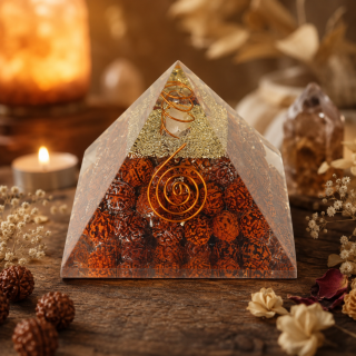 Orgonitová energetická pyramida rudraksou (7,5x7,5x6,5 cm)